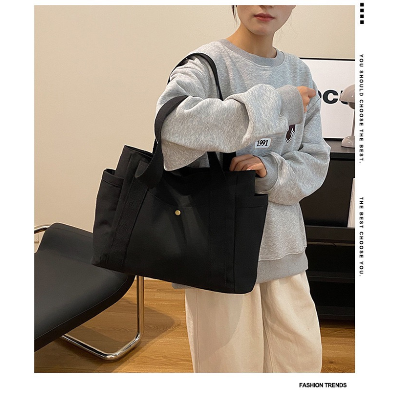 Large Capacity Canvas Shoulder Tote for Daily Commute