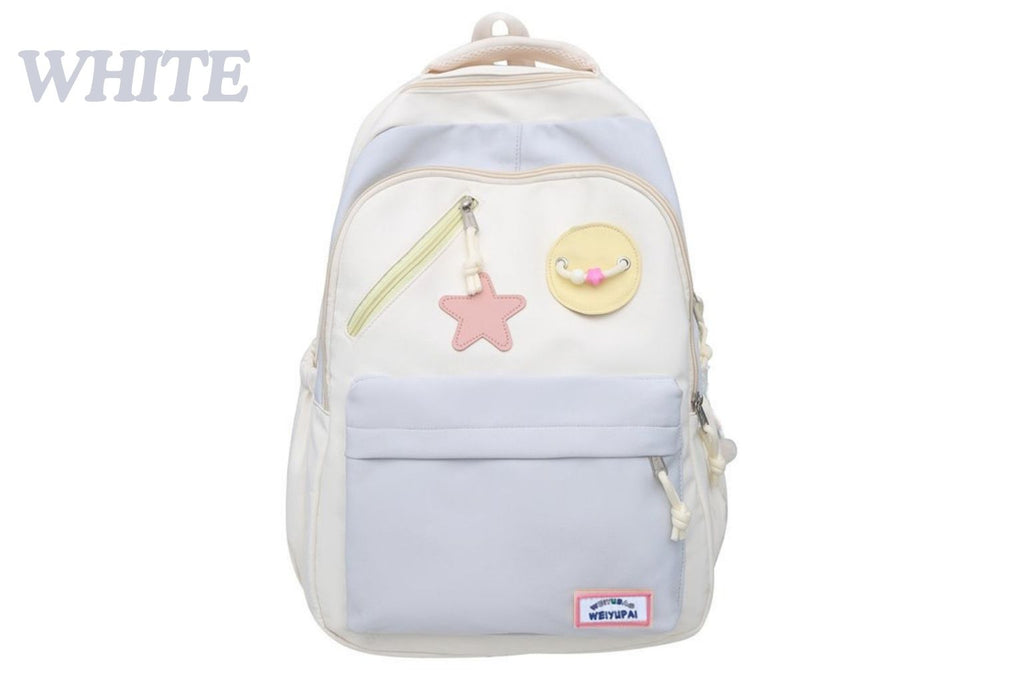 Large Capacity Kawaii Backpack – Laptop/Travel, White & Purple