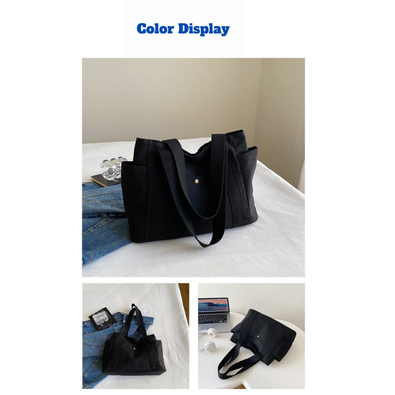 Large Capacity Canvas Shoulder Tote for Daily Commute