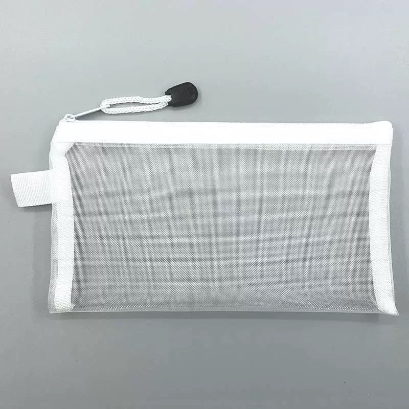 Mesh Zipper Pouch – See-Through Storage Organizer White