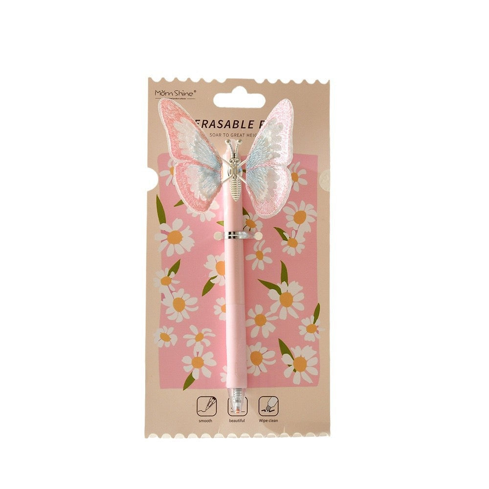 Retractable Butterfly Erasable Pen – 0.5mm Blue Ink Pink&Blue