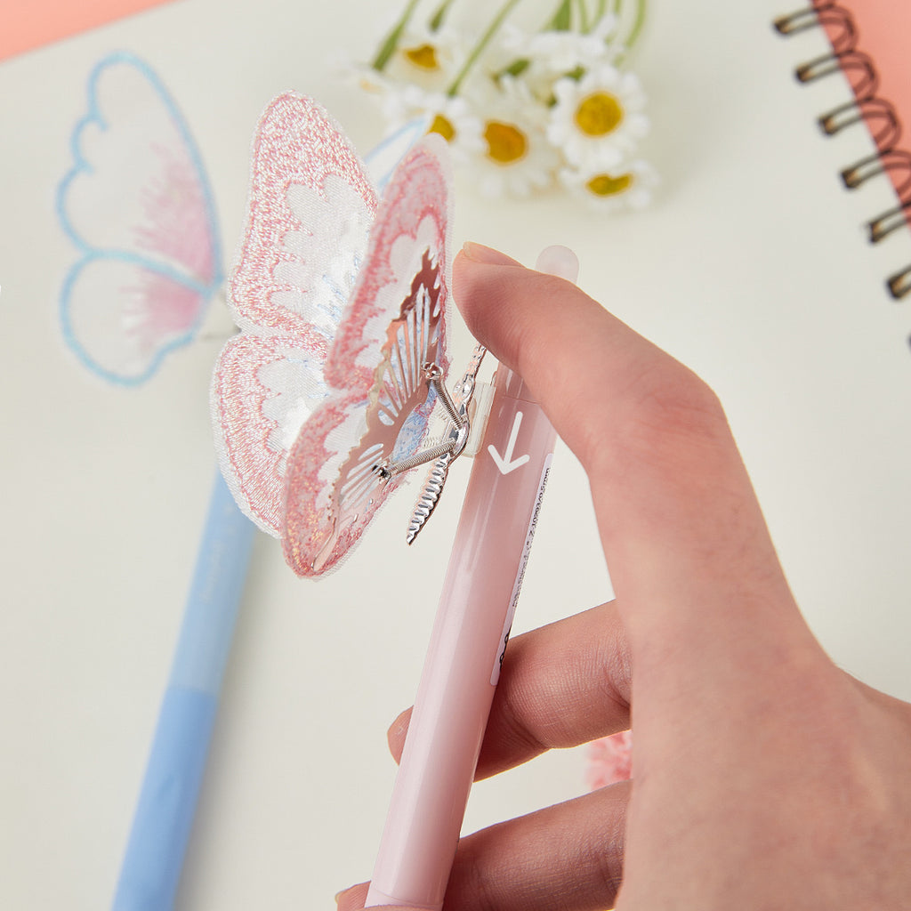 Retractable Butterfly Erasable Pen – 0.5mm Blue Ink Pink&Blue
