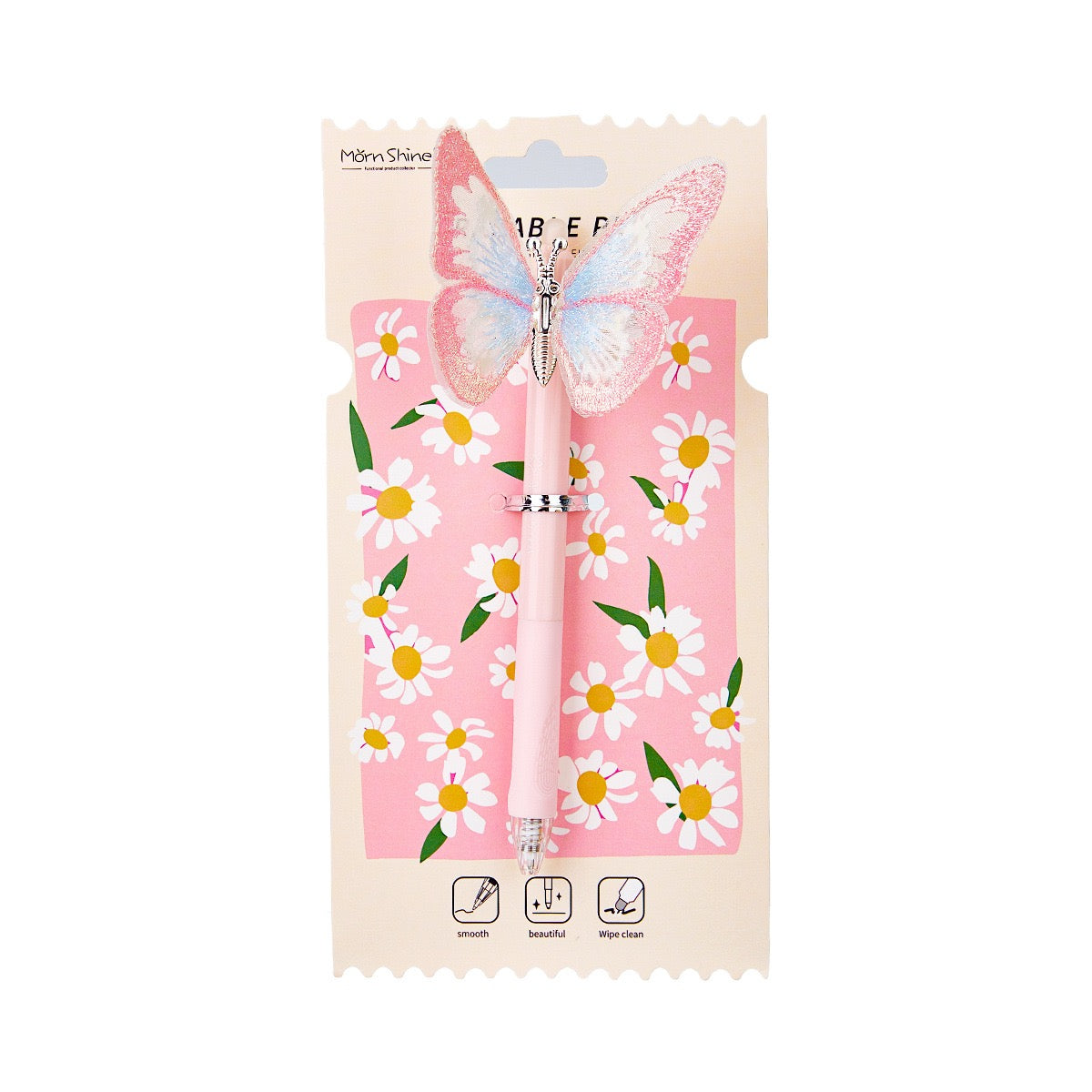 Retractable Butterfly Erasable Pen – 0.5mm Blue Ink Pink&Blue