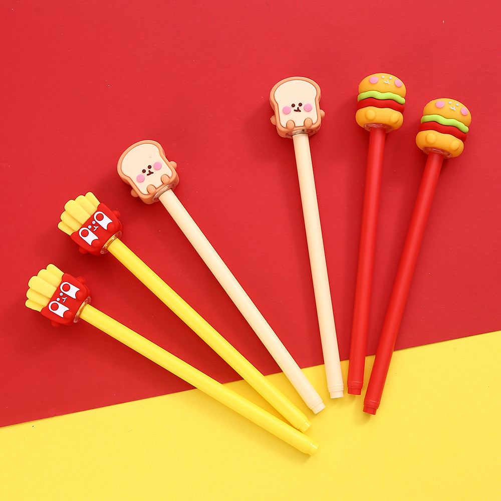 Snack Erasable Pens – 3 Pack, 0.5mm Black (Burger/Fries/Toast)