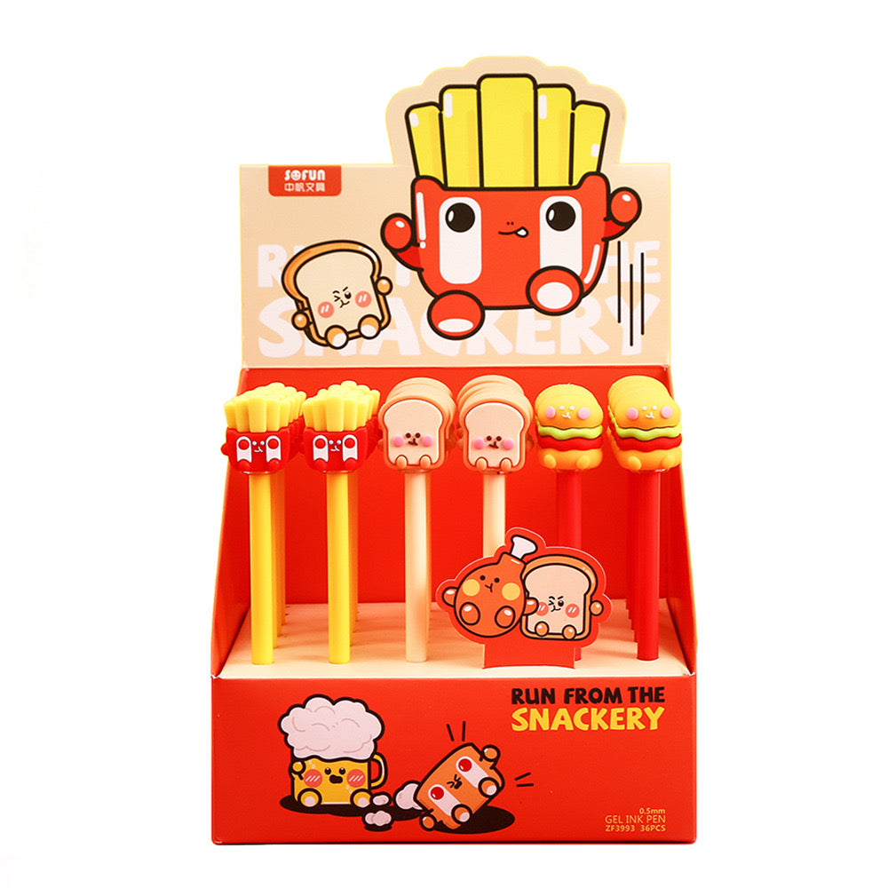 Snack Erasable Pens – 3 Pack, 0.5mm Black (Burger/Fries/Toast)