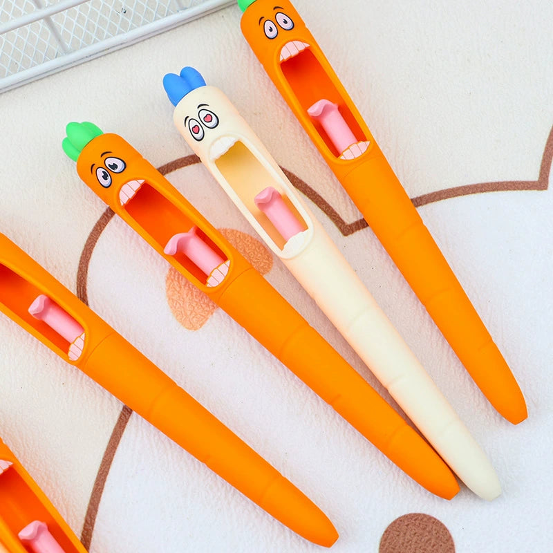 Screaming Carrot Funny Pens – 4 Pack | 0.5mm Black Ink | Novelty Cute Carrot Pen with Pressable Tongue