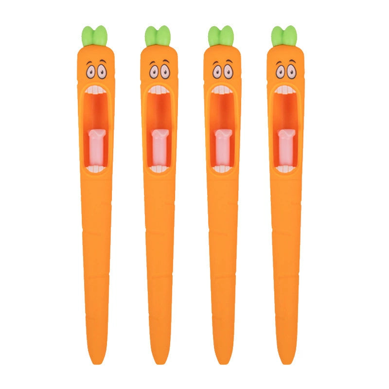 Screaming Carrot Funny Pens – 4 Pack | 0.5mm Black Ink | Novelty Cute Carrot Pen with Pressable Tongue