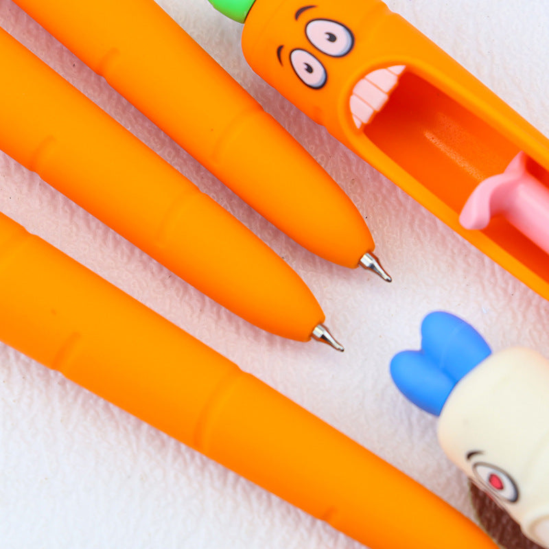 Screaming Carrot Funny Pens – 4 Pack | 0.5mm Black Ink | Novelty Cute Carrot Pen with Pressable Tongue